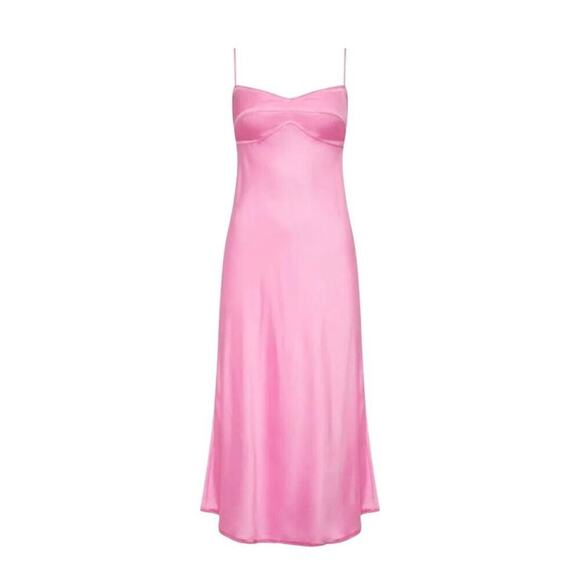 Rumored Monroe Midi Dress Bonbon Pink MEDIUM Satin Flowy Cocktail‎ Sexy - Picture 2 of 11